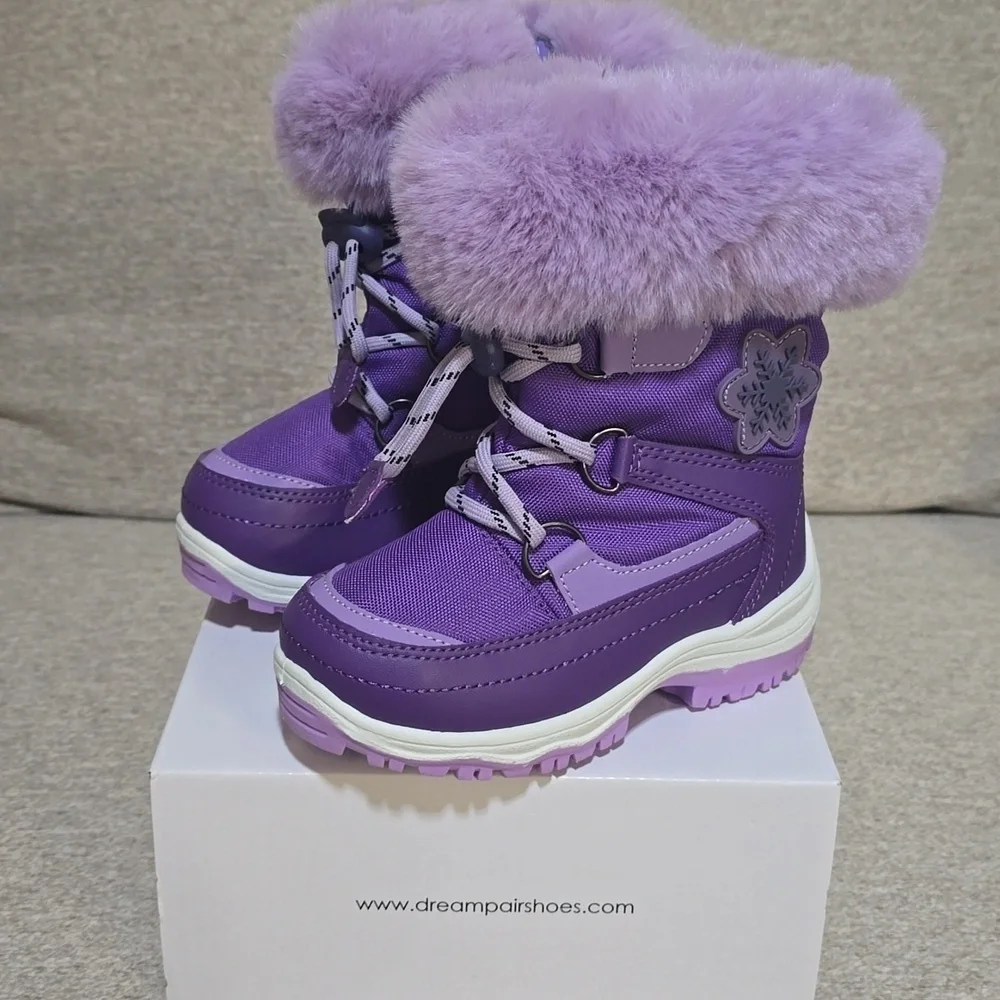 Purple Snow Boots Faux Fur Lined Mid-Calf   Slip Restiant Boots
